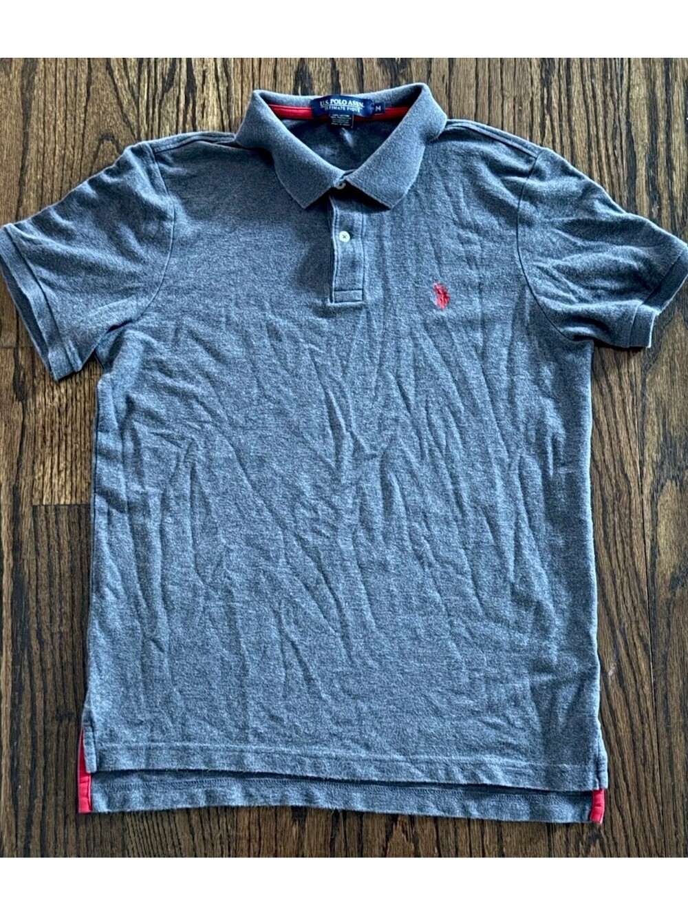 U.S. Polo Assn Ultimate Pique Polo Shirt Mens M Gray Red Logo Short Sleeve